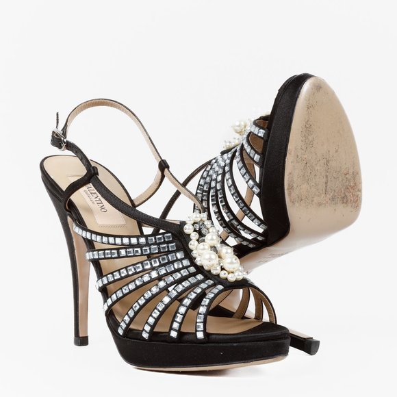 Valentino Crystal and Pearl Embellished Cage Sandals - Picture 4 of 10